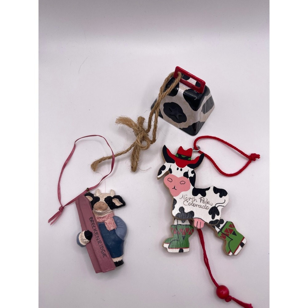 Lot of 3 Christmas Ornaments/Cow related